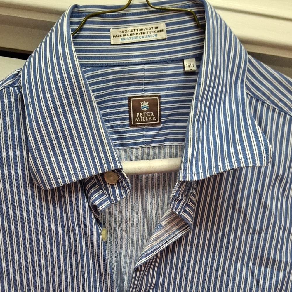 Peter Millar Large Blue Casual Button Down Shirt 15.5